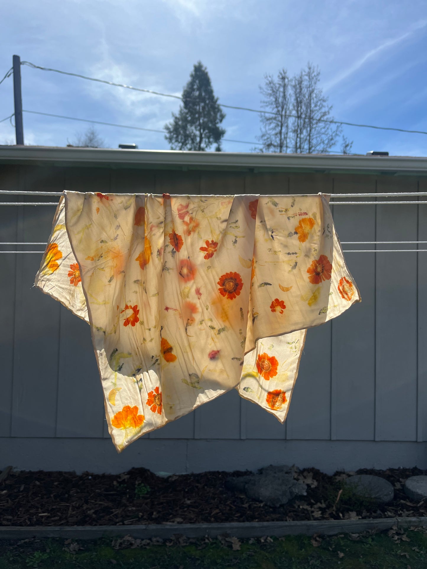 Silk botanical print scarf