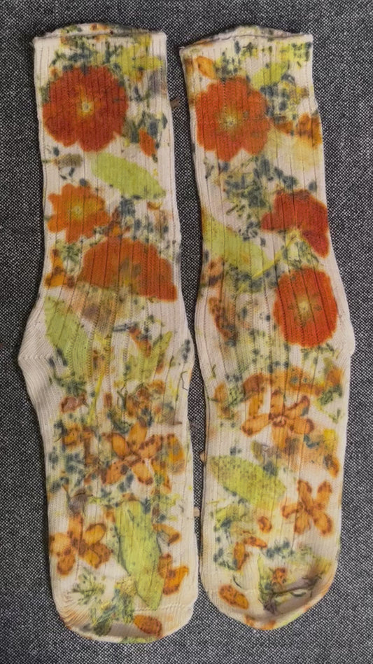 Eco-print cotton socks